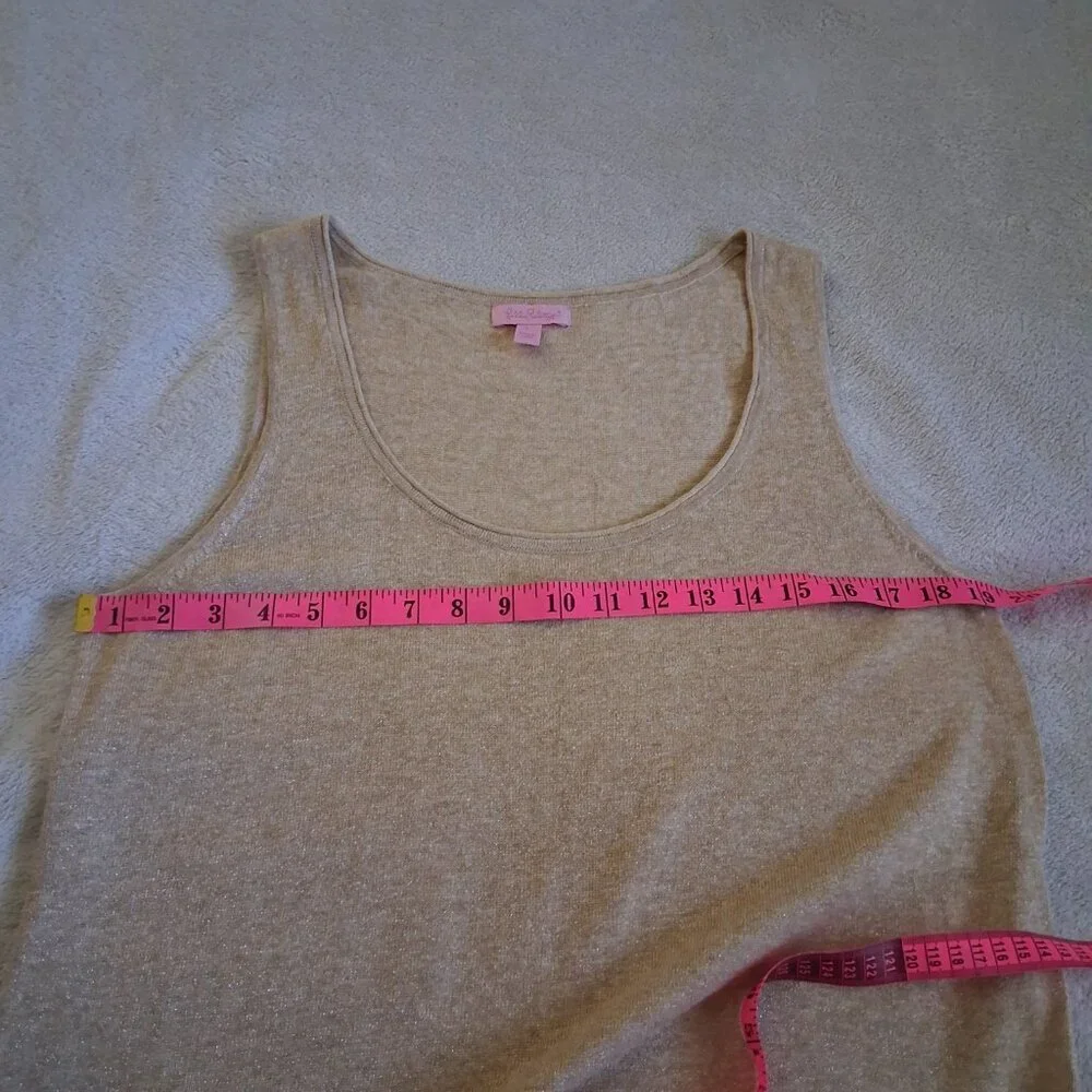 Lilly Pulitzer Women's Large Gold Metallic Linen Blend Lightweight Knit Tank Top - Picture 12 of 13